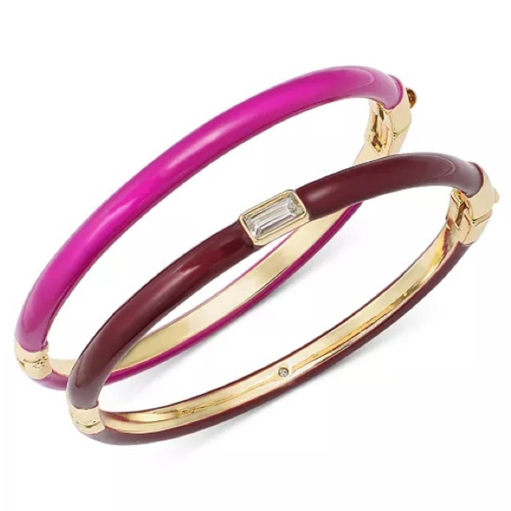 Gold-Tone 2-Pc. Set Enamel & Stone Hinge Bracelet, 2.3",